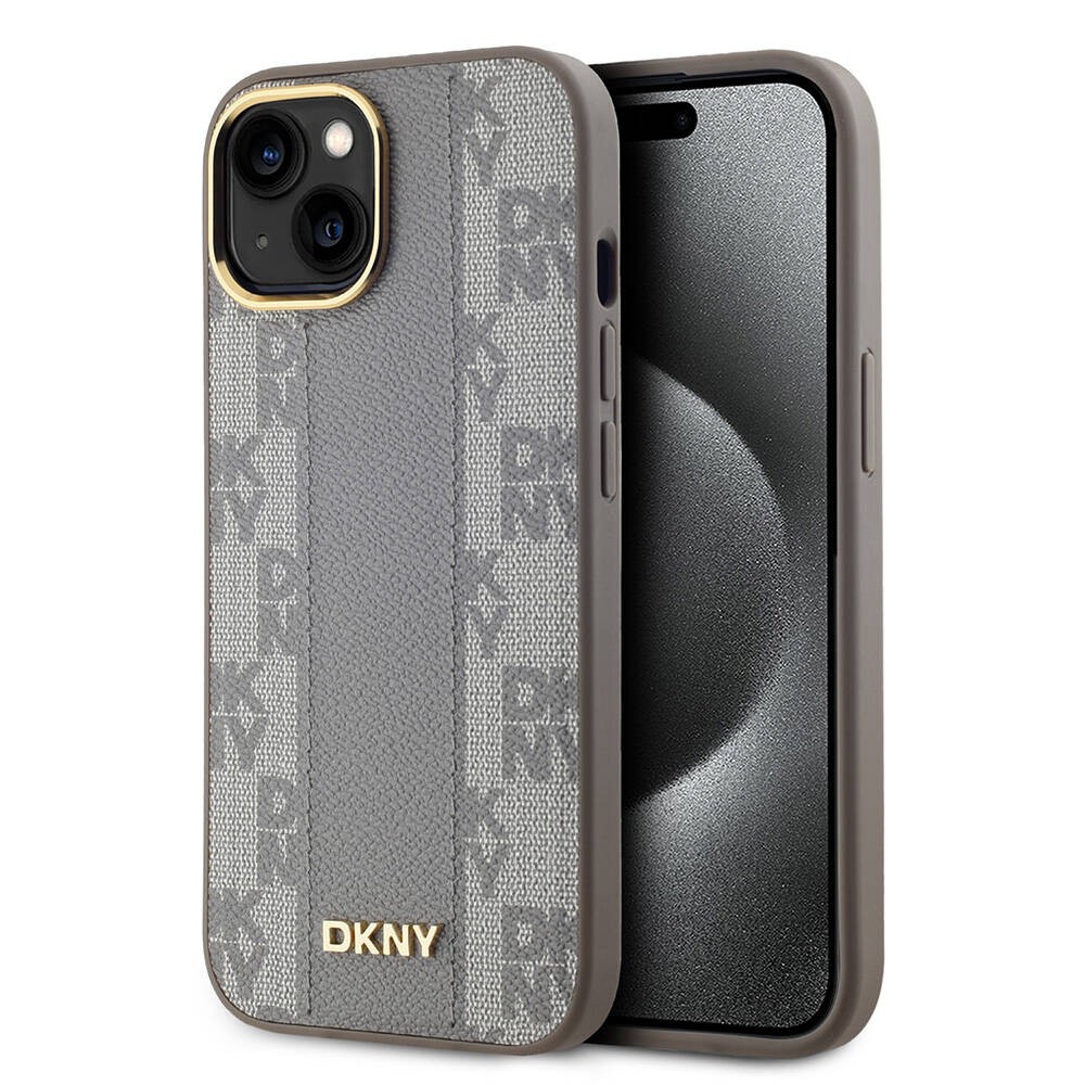 iPhone 15 Kılıf DKNY Orjinal Lisanslı MagSafe Şarj Özellikli 3D Yazılı Checkered Pattern Kılıf