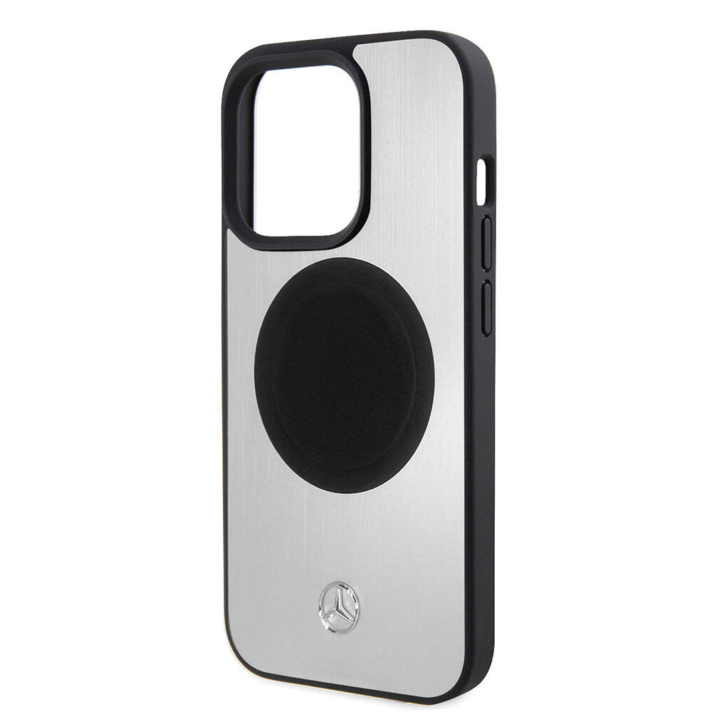 Apple iPhone 15 Pro Kılıf Mercedes Benz Orjinal Lisanslı M-safe Şarj Özellikli Alüminyum Arka Yüzey Metal Yıldız Logolu Kapak