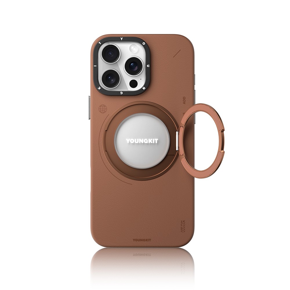 Apple iPhone 16 Pro Max Kılıf M-safe Şarj Özellikli 360° Standlı Basit Mat Deri Desenli Youngkit Tech Leather Serisi Kapak