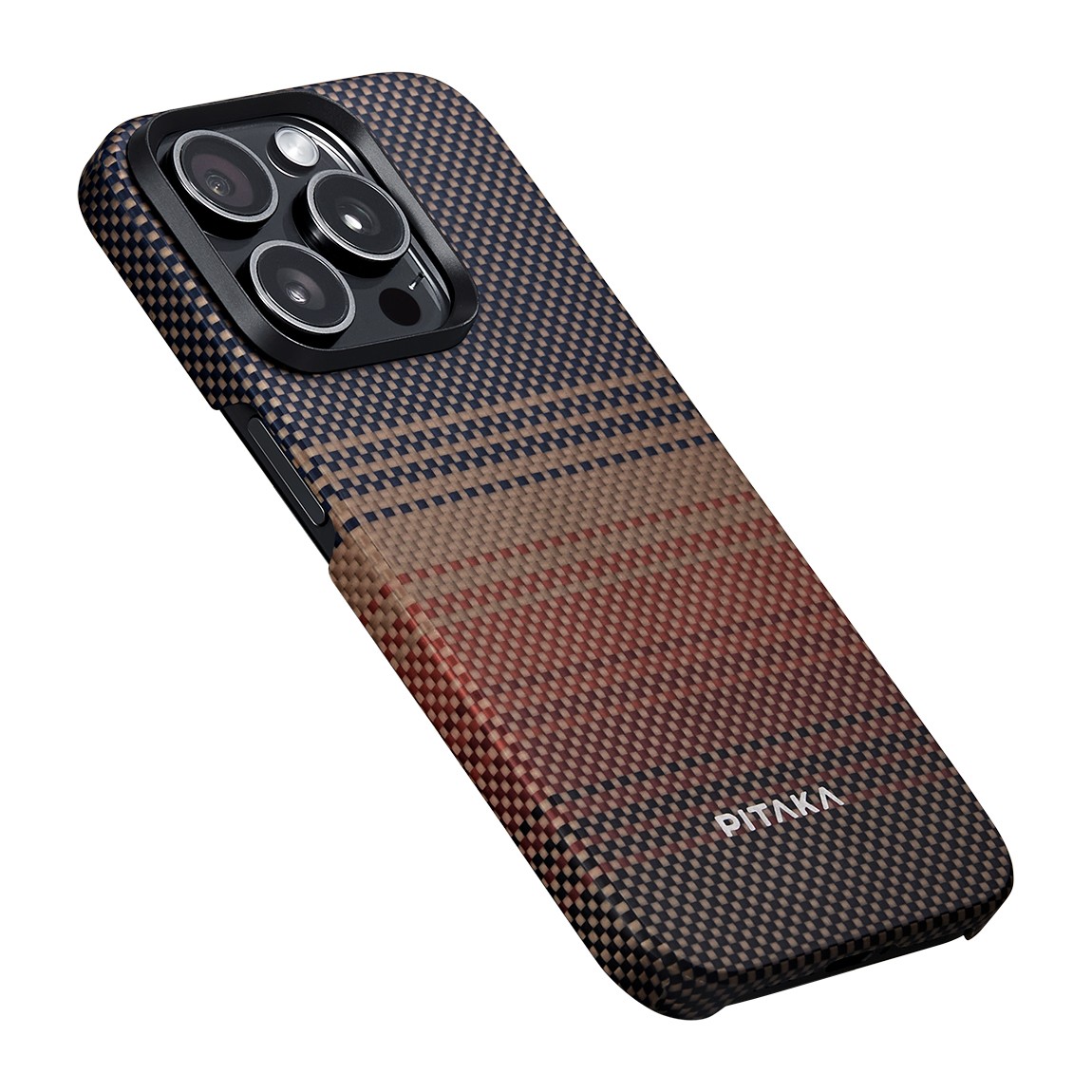 iPhone 15 Pro Kılıf Magsafe Şarj Özellikli Aramid Fiber Pitaka Tactile Woven Sunset-Moonrise Serisi Sunset Kılıf