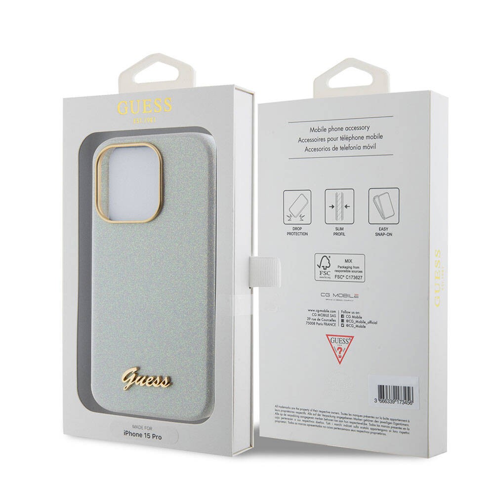 iPhone 15 Pro Kılıf Guess Orjinal Lisanslı Yazı Logolu Glitter Glossy Script Kılıf