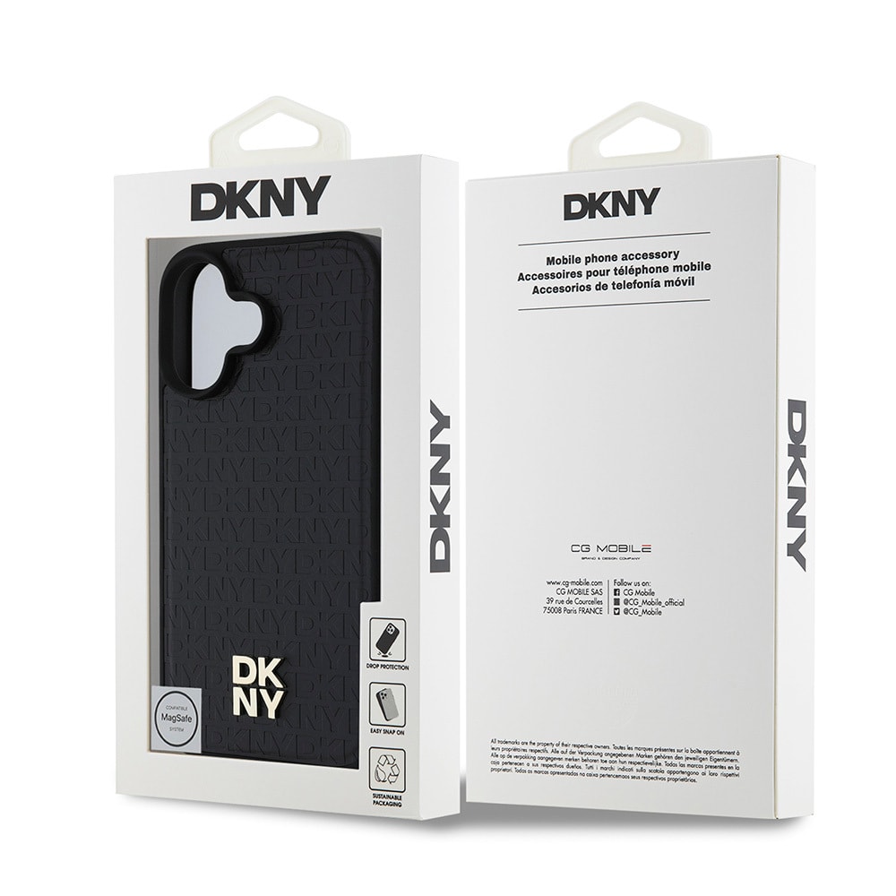Apple iPhone 16 Kılıf DKNY Orjinal Lisanslı M-safe Şarj Özellikli 3D Yazılı Repeat Pattern Kapak