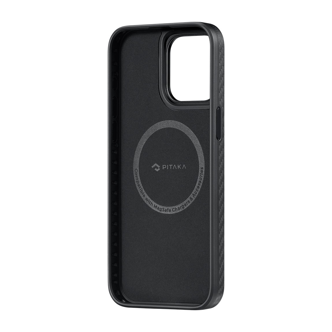 Apple iPhone 15 Pro Kılıf M-safe Şarj Özellikli 1500D Aramid Fiber Pitaka Military-Grade Classic Serisi Black-Grey Twill Kapak