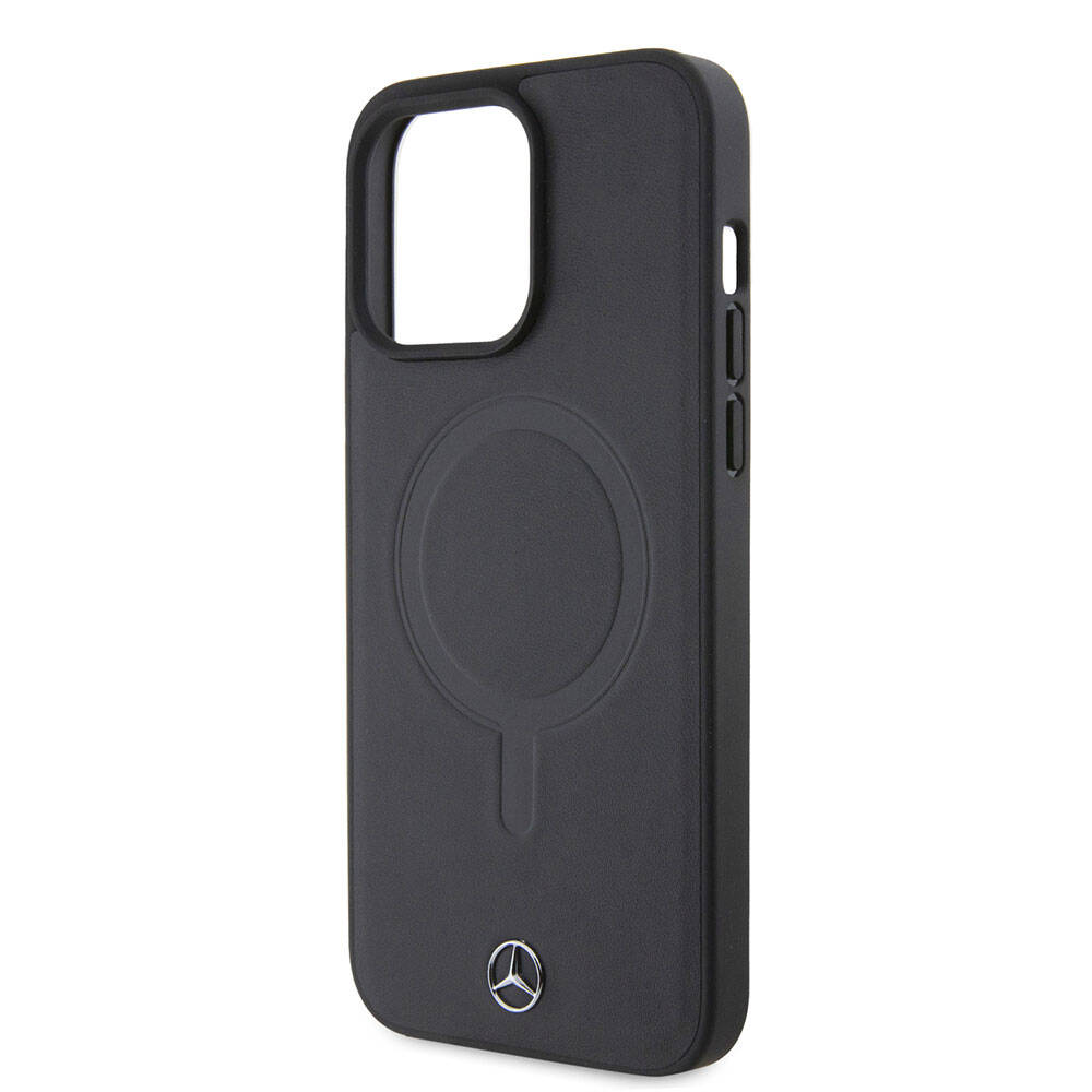 Apple iPhone 15 Pro Max Kılıf Mercedes Benz Orjinal Lisanslı M-safe Şarj Özellikli Metal Yıldız Logolu Pürüzsüz Deri Kapak