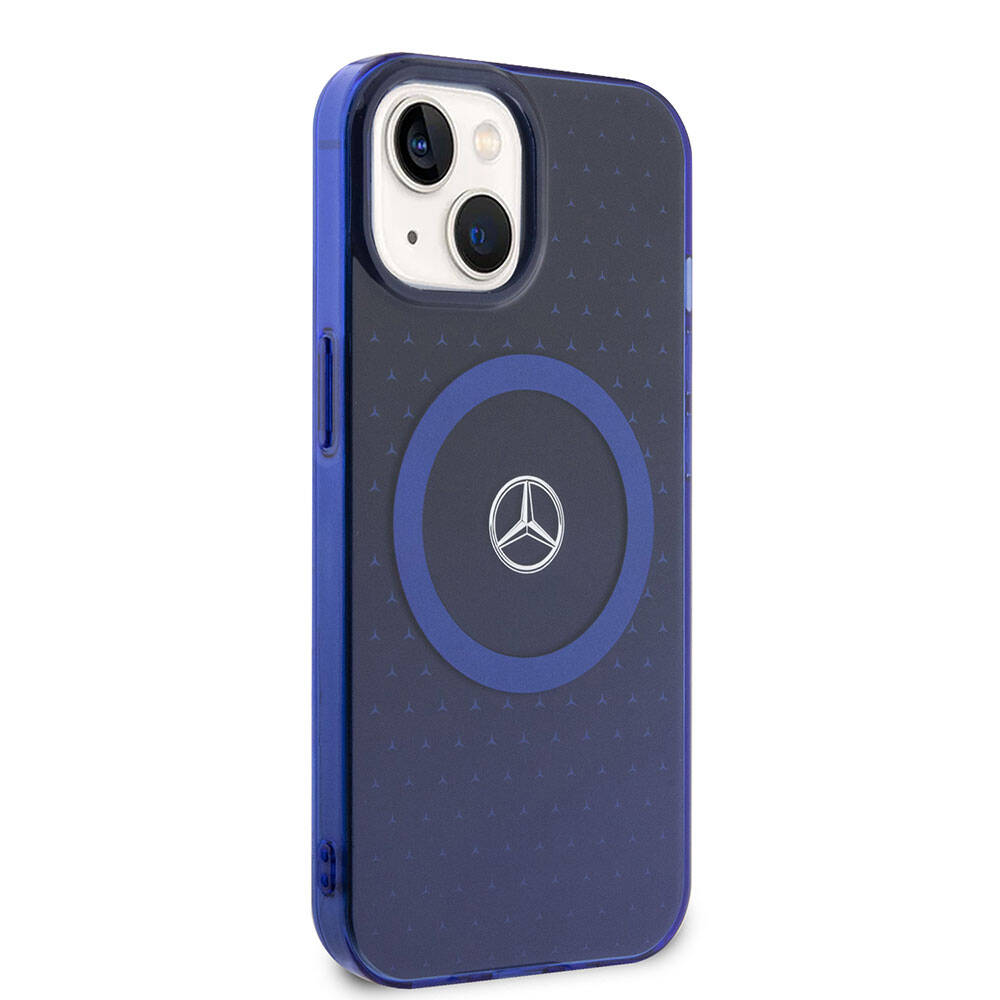 Apple iPhone 15 Kılıf Mercedes Benz Orjinal Lisanslı M-safe Şarj Özellikli Çift Katmanlı Mavi Yıldız Desenli Kapak