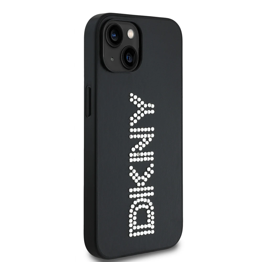Apple iPhone 14 Kılıf DKNY Orjinal Lisanslı Taşlı DKNY Yazılı Metalik Rhinestones PU Deri Kapak