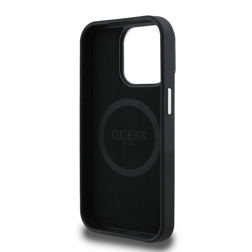 Apple iPhone 13 Pro Max Kılıf Guess Orjinal Lisanslı M-safe Şarj Özellikli Grained Triangle Kapak
