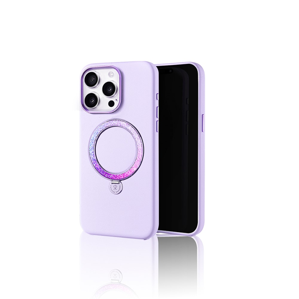Apple iPhone 15 Pro Kılıf M-safe Şarj Özellikli Standlı Suni Deri Tasarımlı Pynana Dancing Circle Serisi Kapak