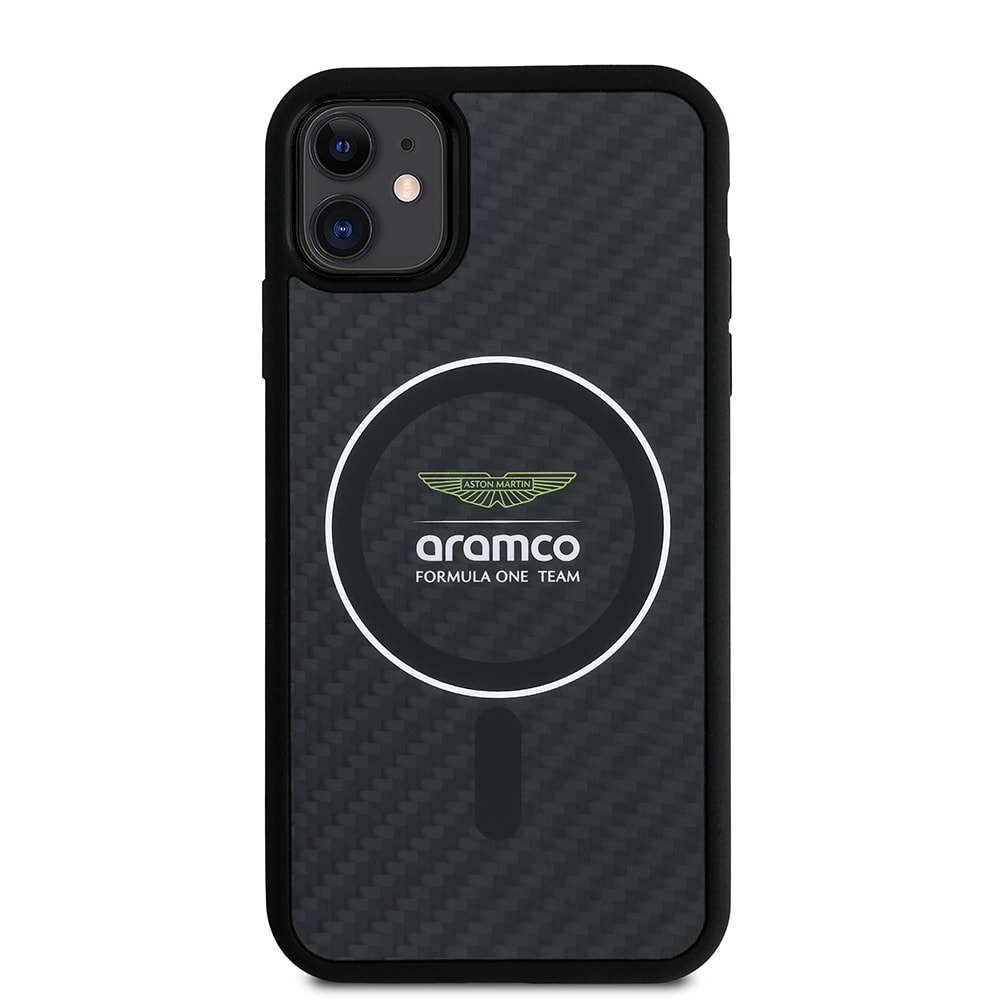 Apple iPhone 11 Kılıf Aston Martin Orjinal Lisanslı M-safe Şarj Özellikli Renkli Halka ve Karbon Fiber Tasarımlı Kapak