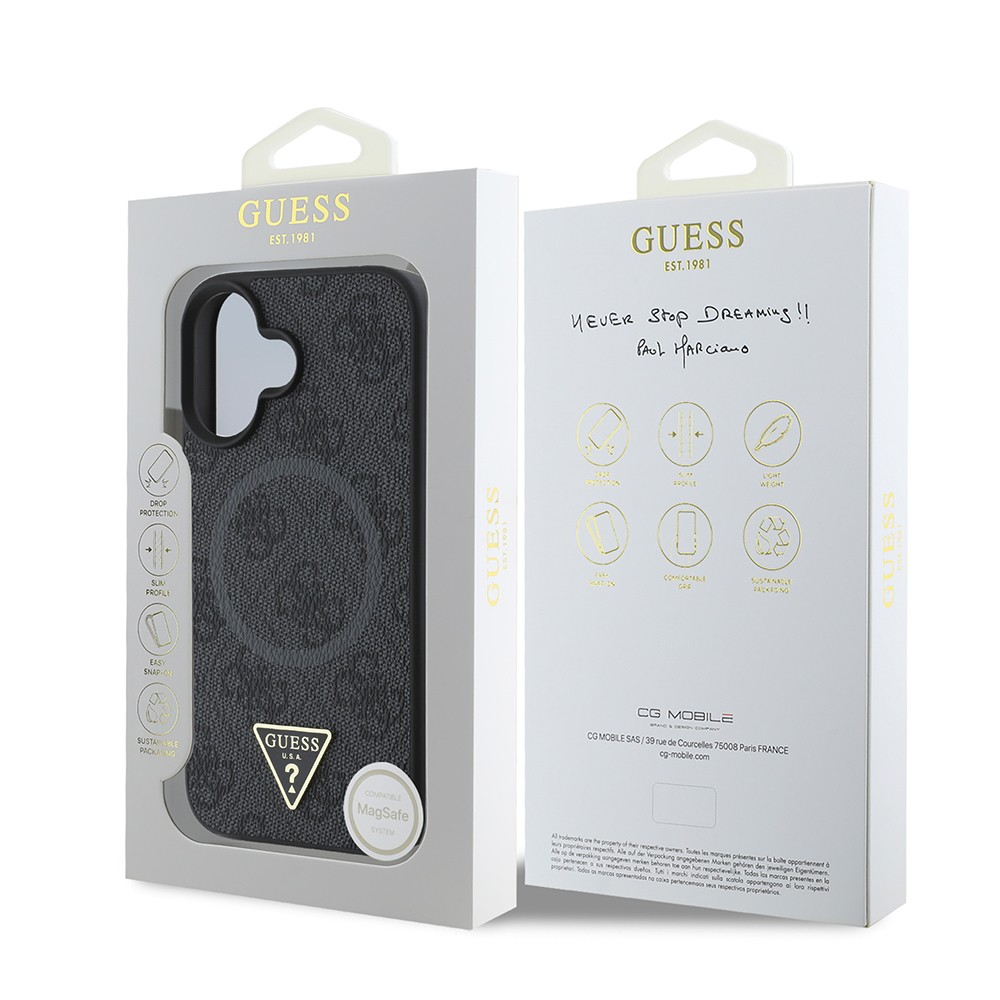 iPhone 16 Kılıf Guess Orjinal Lisanslı Magsafe Şarj Özellikli PU Üçgen Logo 4G Desenli Kılıf