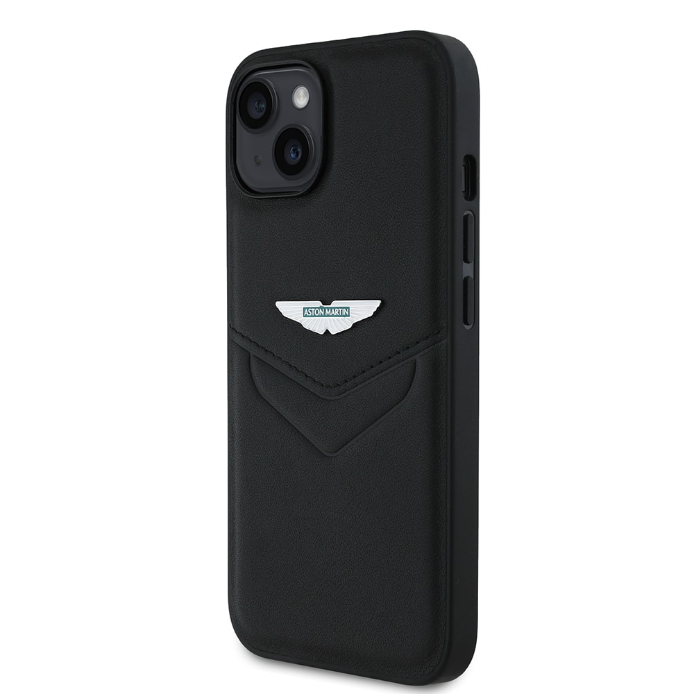 Apple iPhone 15 Kılıf Aston Martin Orjinal Lisanslı Victory Dizayn PU Deri Metal Logolu Kapak