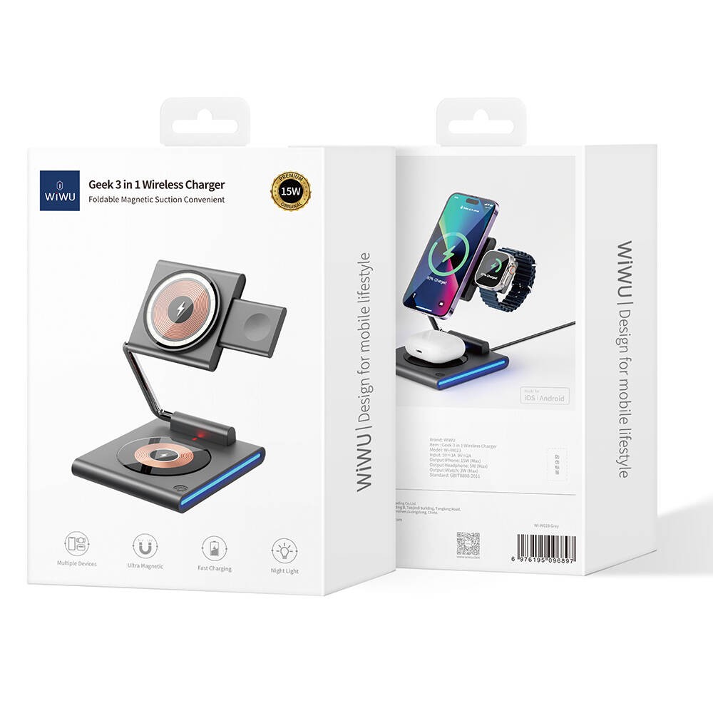 Wiwu Wi-W023 Geek 3in1 Hareketli Başlık Kablosuz Şarj Standı