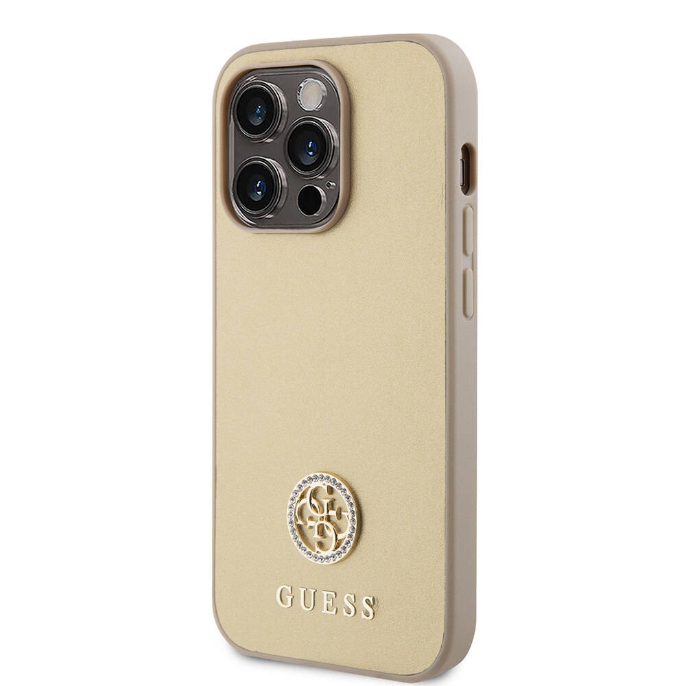 iPhone 14 Pro Max Kılıf Guess Orjinal Lisanslı Deri 4G Metal Logo Strass Kılıf