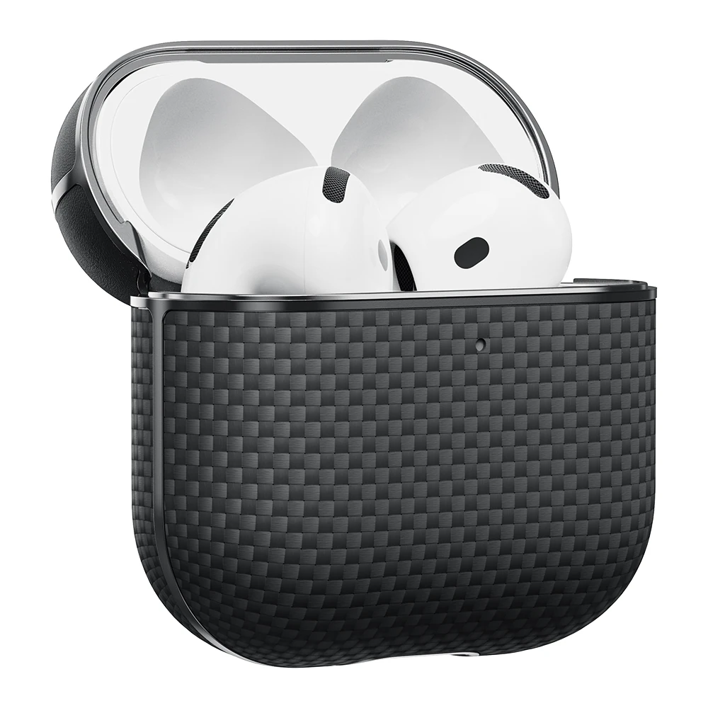 Apple Airpods Pro 2 Kılıf 1500D Aramid Fiber Pitaka Ultra-Slim Classic Serisi Black-Grey Twill Kapak