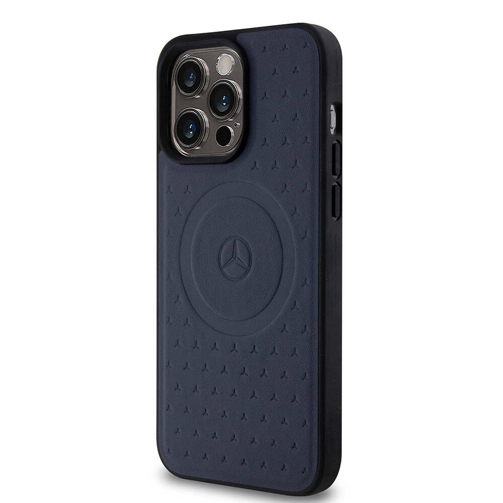 Apple iPhone 15 Pro Max Kılıf Mercedes Benz Orjinal Lisanslı M-safe Şarj Özellikli Mühürlü Yıldız Desenli ve Logolu Deri Kapak
