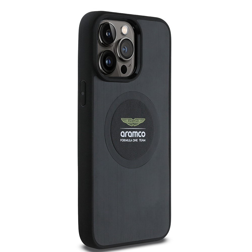 Apple iPhone 14 Pro Max Kılıf Aston Martin Orjinal Lisanslı M-safe Şarj Özellikli Aluminyum Arka Yüzeyli Formula One Team Baskılı Kapak