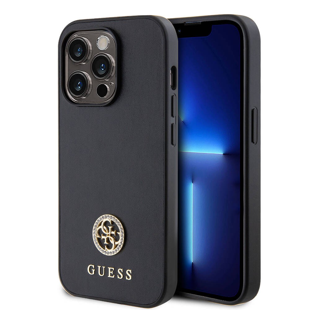 iPhone 14 Pro Max Kılıf Guess Orjinal Lisanslı Deri 4G Metal Logo Strass Kılıf