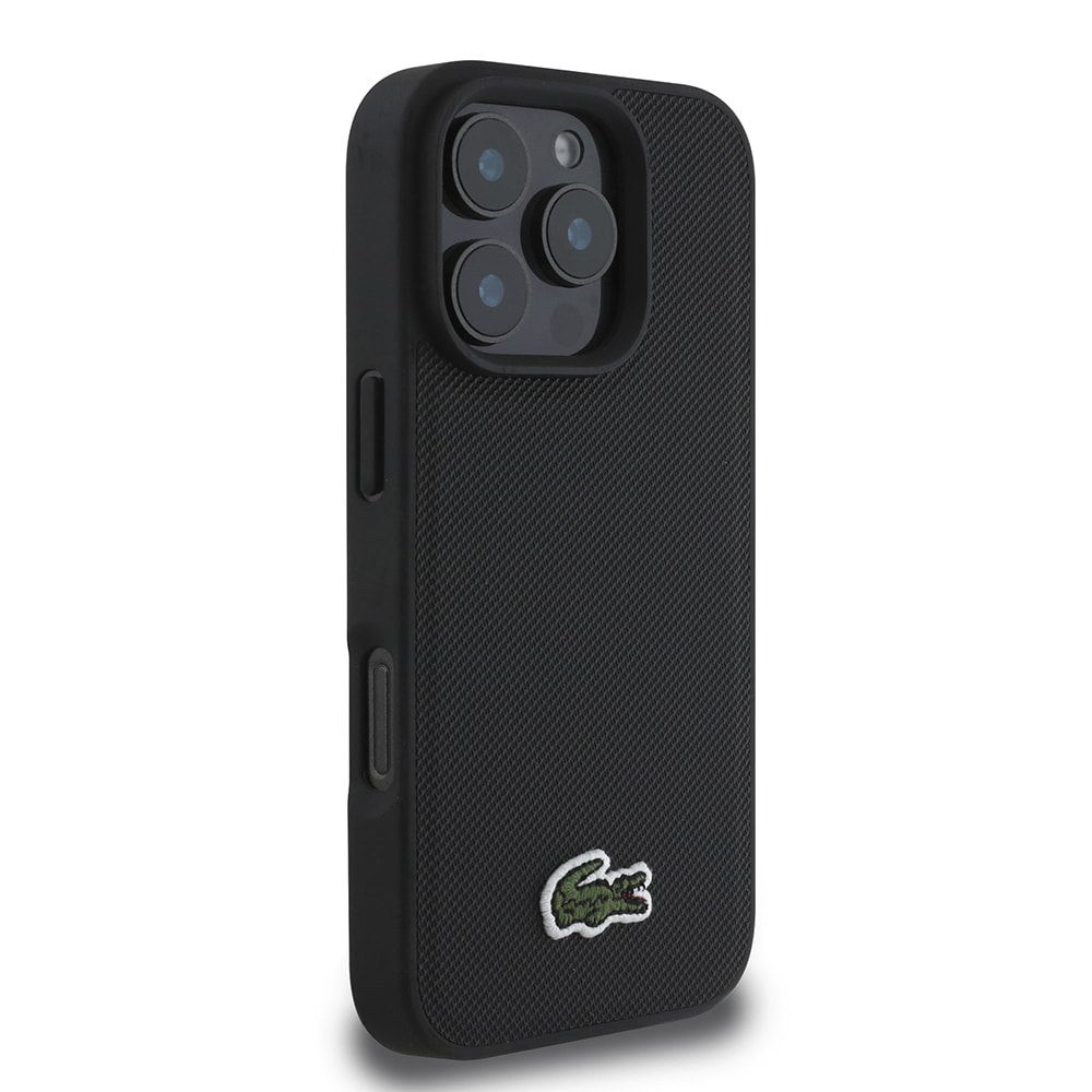 Apple iPhone 16 Pro Kılıf Lacoste Orjinal Lisanslı PU Pike Desenli Arka Yüzey İkonik Timsah Dokuma Logolu Kapak + Type-C Kablo 1.5m