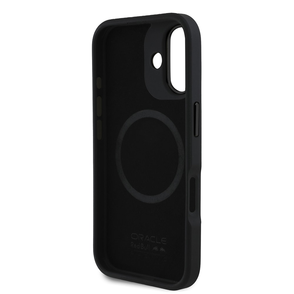 Apple iPhone 16 Plus Kılıf Redbull Orjinal Lisanslı M-safe Şarj Özellikli Kırmızı Halka ve Logo Kabartmalı PU Deri Kapak