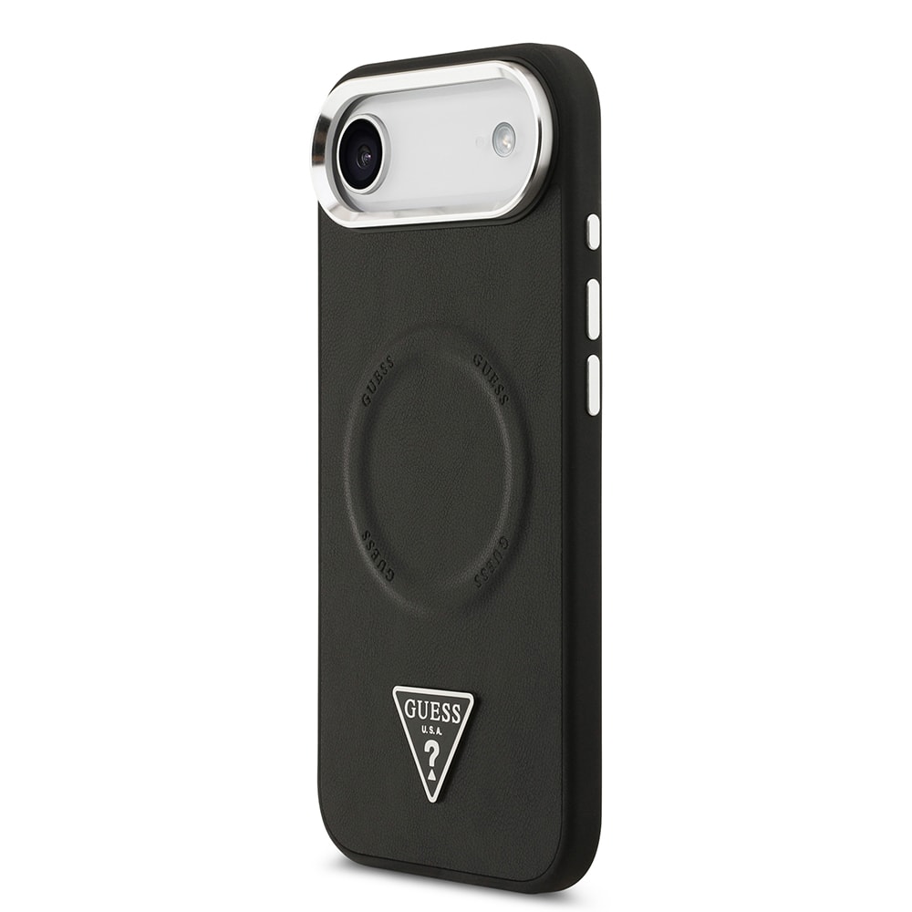 Apple iPhone 17 Air Kılıf Guess Orjinal Lisanslı M-safe Şarj Özellikli PU Deri Metal Kamera Çerçeveli Üçgen Logolu Kapak