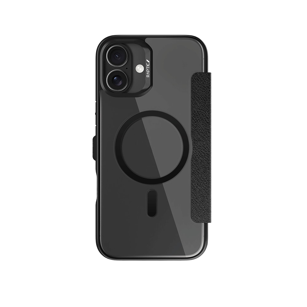 Apple iPhone 16 Kılıf M-safe Şarj Özellikli Vegan Deri Tasarımlı Şeffaf Arka Yüzey Kartlıklı Raptic Urban Folio Serisi Kapak