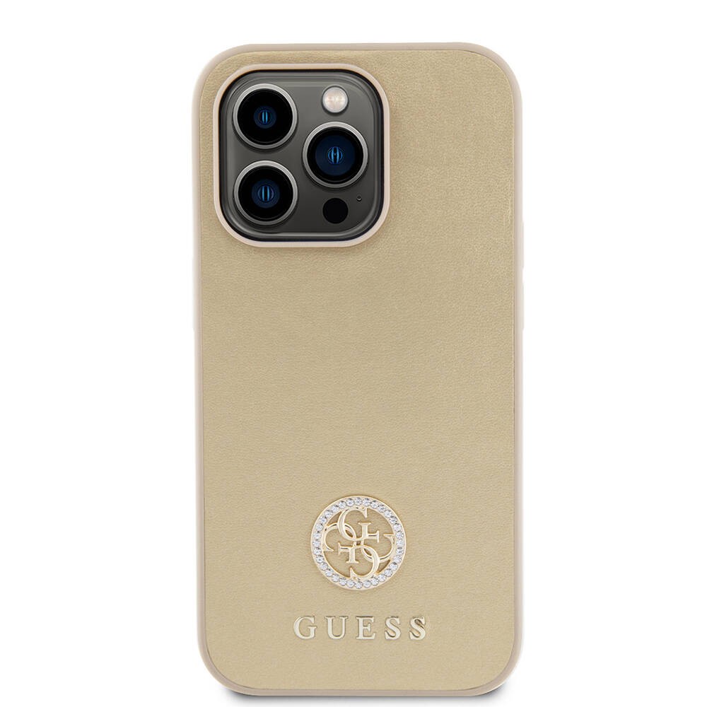 iPhone 14 Pro Max Kılıf Guess Orjinal Lisanslı Deri 4G Metal Logo Strass Kılıf