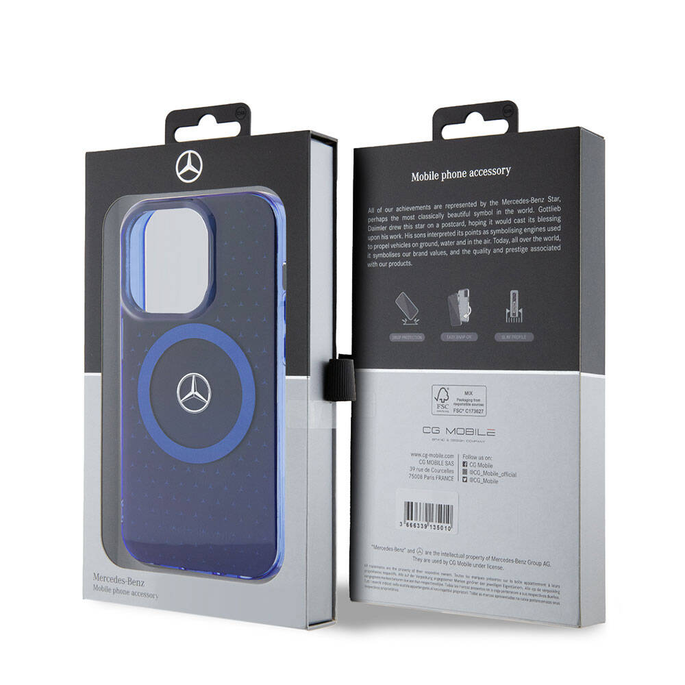 Apple iPhone 15 Pro Kılıf Mercedes Benz Orjinal Lisanslı M-safe Şarj Özellikli Çift Katmanlı Mavi Yıldız Desenli Kapak