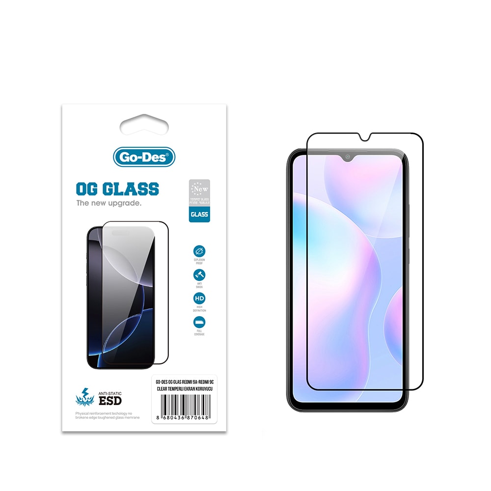 Xiaomi Redmi 9C Go Des OG Glass Antistatik Temperli Cam Ekran Koruyucu