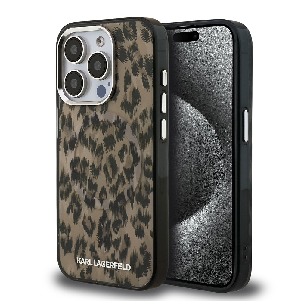 Apple iPhone 15 Pro Max Kılıf Karl Lagerfeld Orjinal Lisanslı IML Leopar Baskılı Kapak