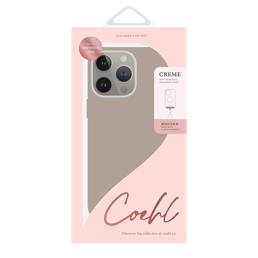 Apple iPhone 16 Pro Max Kılıf M-safe Şarj Özellikli Soft Arka Yüzey Askı İpli Coehl Creme Kapak