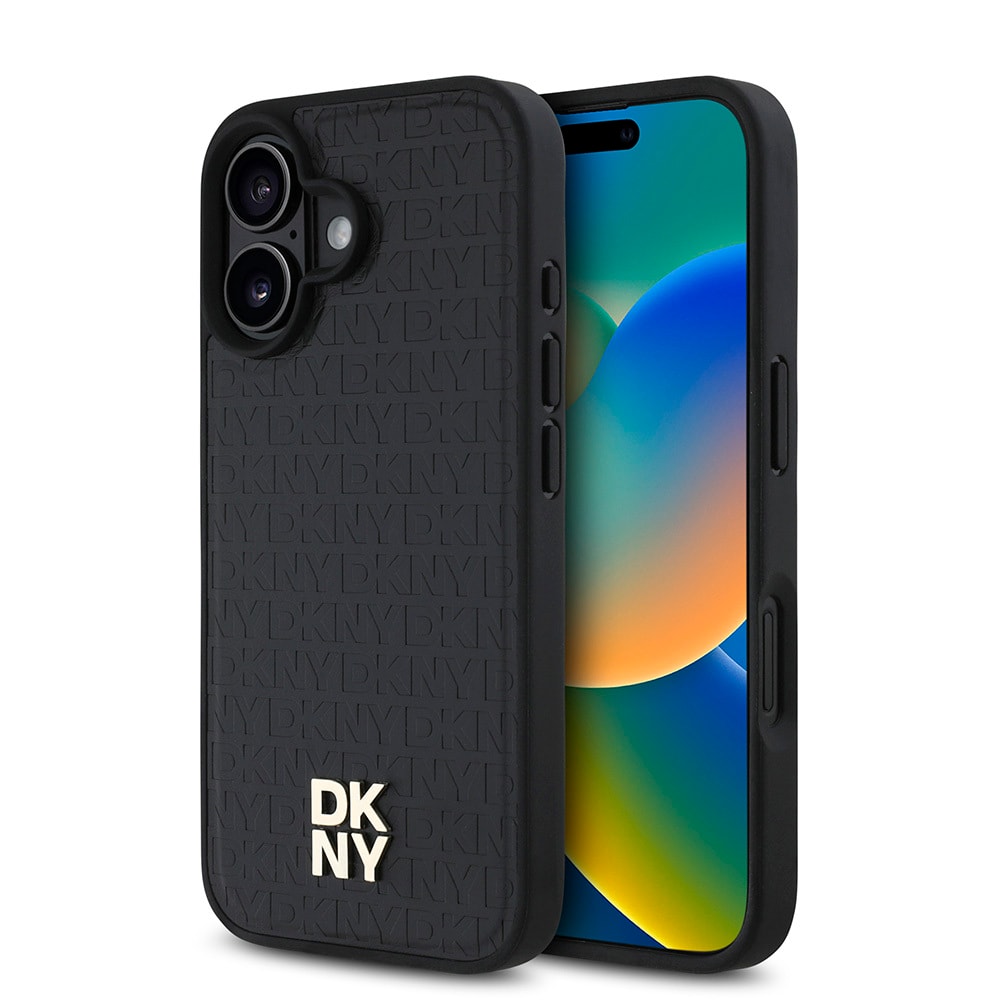 Apple iPhone 16 Kılıf DKNY Orjinal Lisanslı M-safe Şarj Özellikli 3D Yazılı Repeat Pattern Kapak