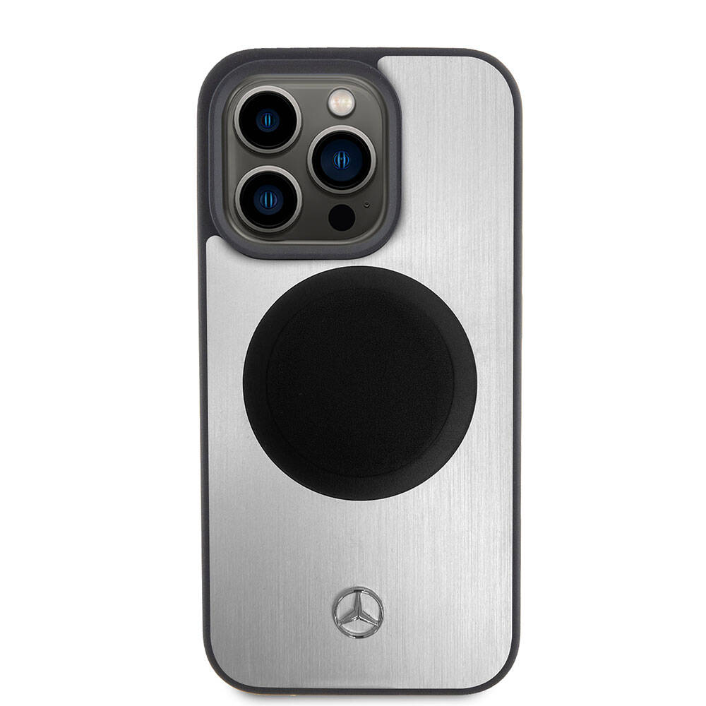 Apple iPhone 15 Pro Kılıf Mercedes Benz Orjinal Lisanslı M-safe Şarj Özellikli Alüminyum Arka Yüzey Metal Yıldız Logolu Kapak