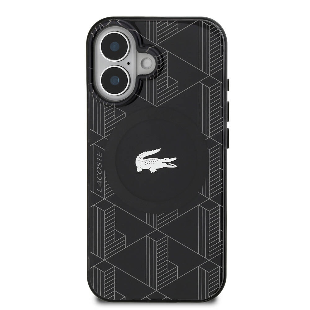 Apple iPhone 16 Kılıf Lacoste Orjinal Lisanslı M-safe Şarj Özellikli IML Baskılı Gümüş Timsah Logolu Monogram Kapak