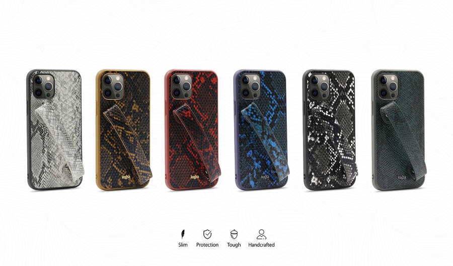 Apple iPhone 12 Pro Kılıf Kajsa Glamorous Serisi Snake Handstrap Kapak