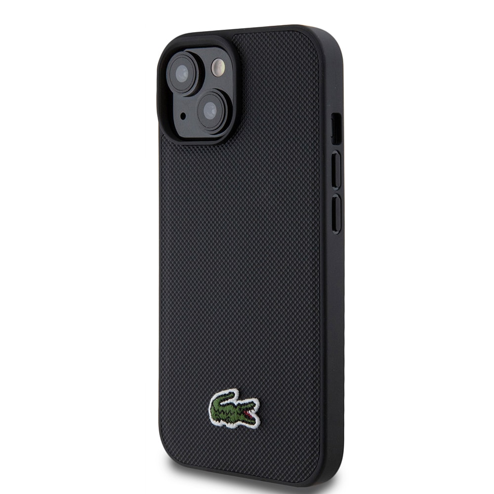 Apple iPhone 15 Kılıf Lacoste Orjinal Lisanslı PU Pike Desenli Arka Yüzey İkonik Timsah Dokuma Logolu Kapak + Type-C Kablo 1.5m