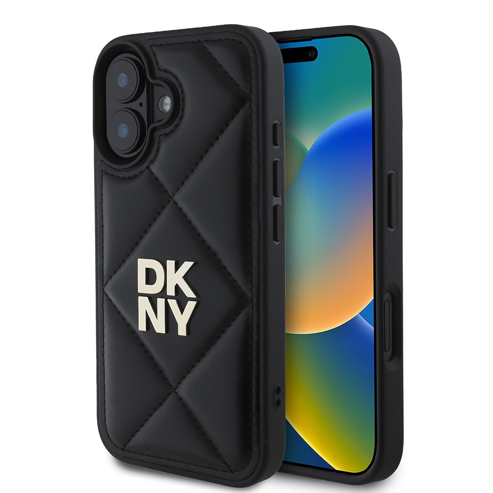 iPhone 16 Kılıf DKNY Orjinal Lisanslı Kapitone Tasarımlı Metal Logolu Deri Kılıf