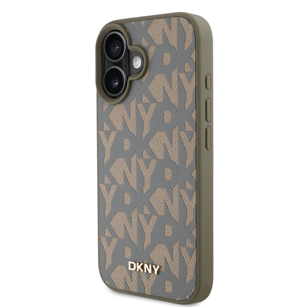 Apple iPhone 16 Kılıf DKNY Orjinal Lisanslı M-safe Şarj Özellikli 3D Yazılı Grid Pattern Kapak
