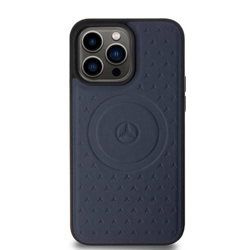 Apple iPhone 15 Pro Max Kılıf Mercedes Benz Orjinal Lisanslı M-safe Şarj Özellikli Mühürlü Yıldız Desenli ve Logolu Deri Kapak