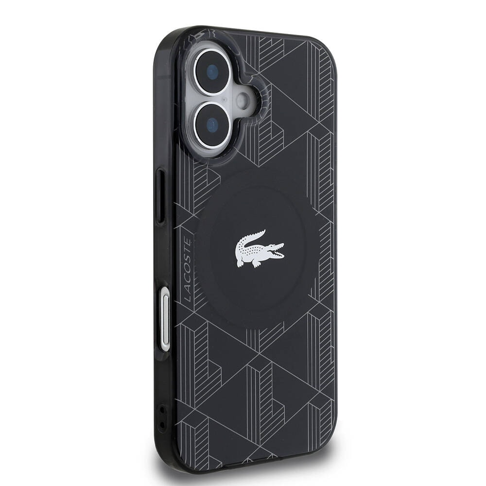 Apple iPhone 16 Kılıf Lacoste Orjinal Lisanslı M-safe Şarj Özellikli IML Baskılı Gümüş Timsah Logolu Monogram Kapak