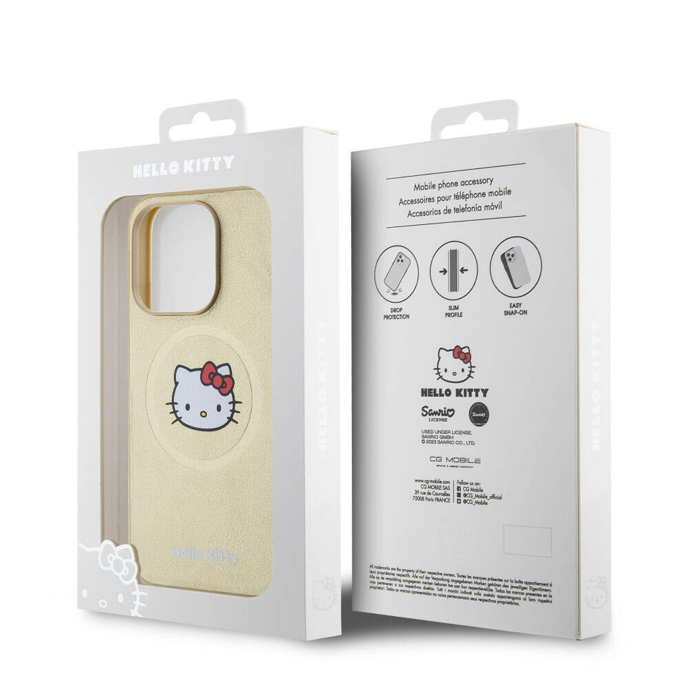 Apple iPhone 15 Pro Kılıf Hello Kitty Orjinal Lisanslı M-safe Şarj Özellikli Kitty Head Deri Kapak