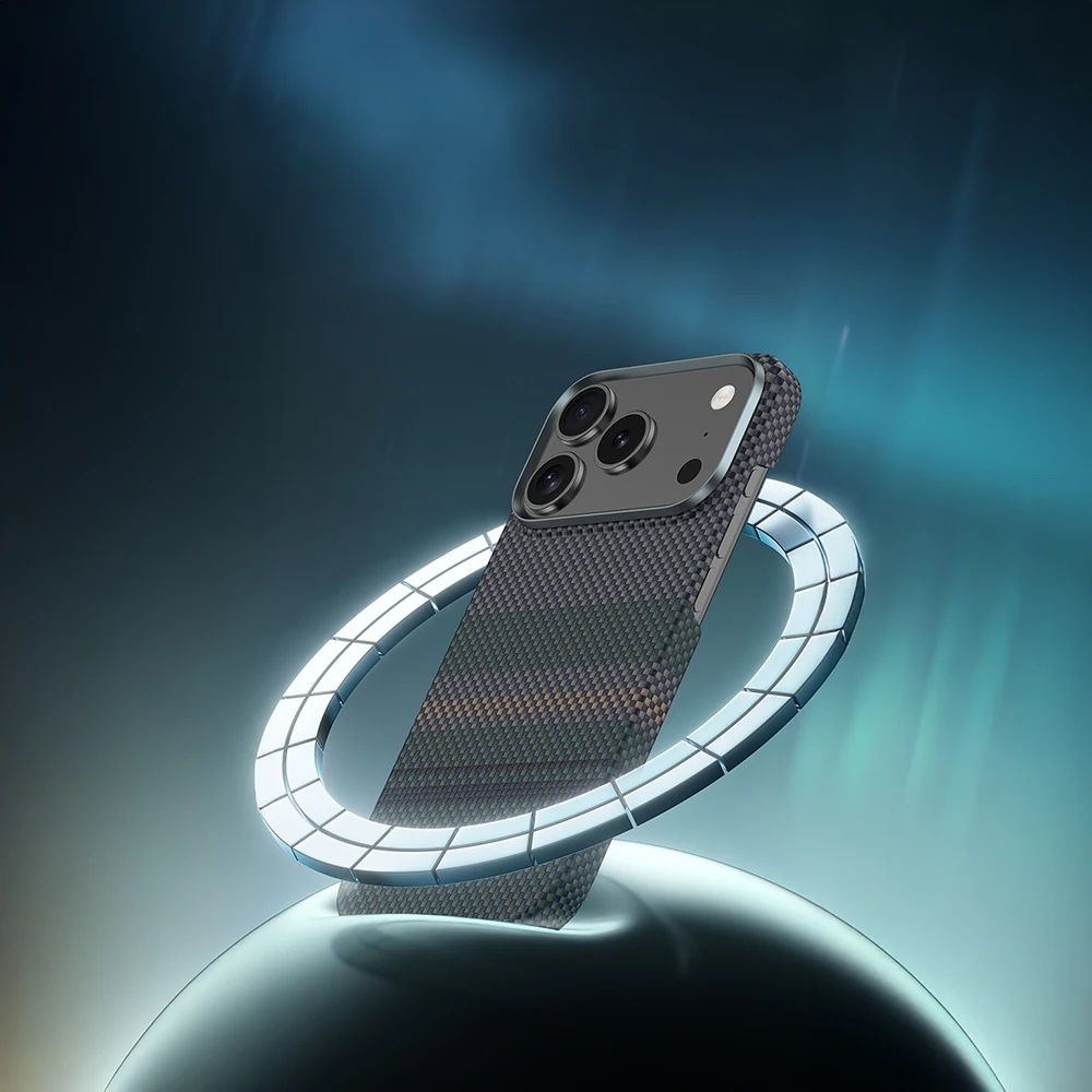 Apple iPhone 17 Kılıf M-safe Şarj Özellikli Karbon Fiber Tasarımlı Benks Aurora ArmorAir Kevlar Kapak