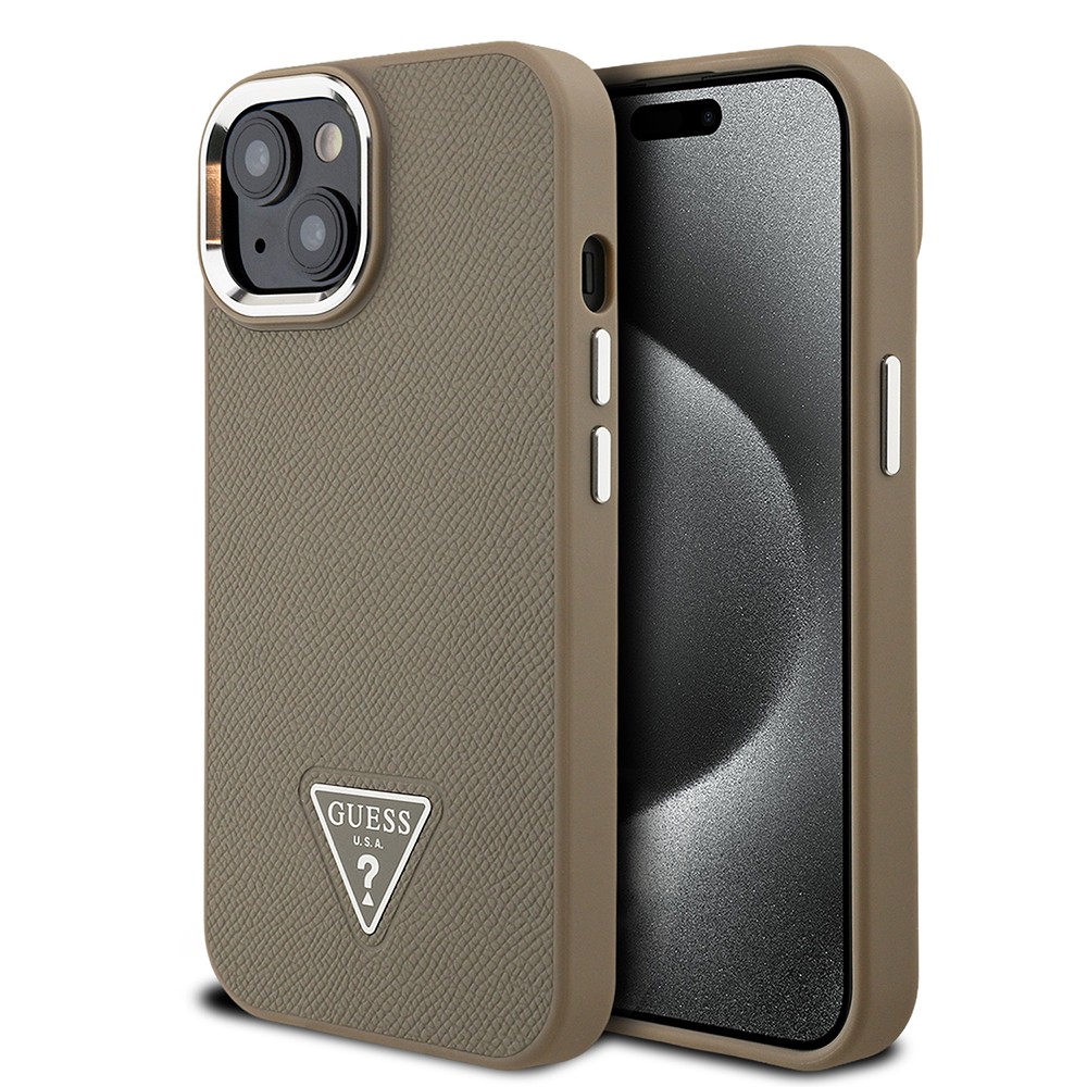 Apple iPhone 15 Kılıf Guess Orjinal Lisanslı M-safe Şarj Özellikli Grained Triangle Kapak