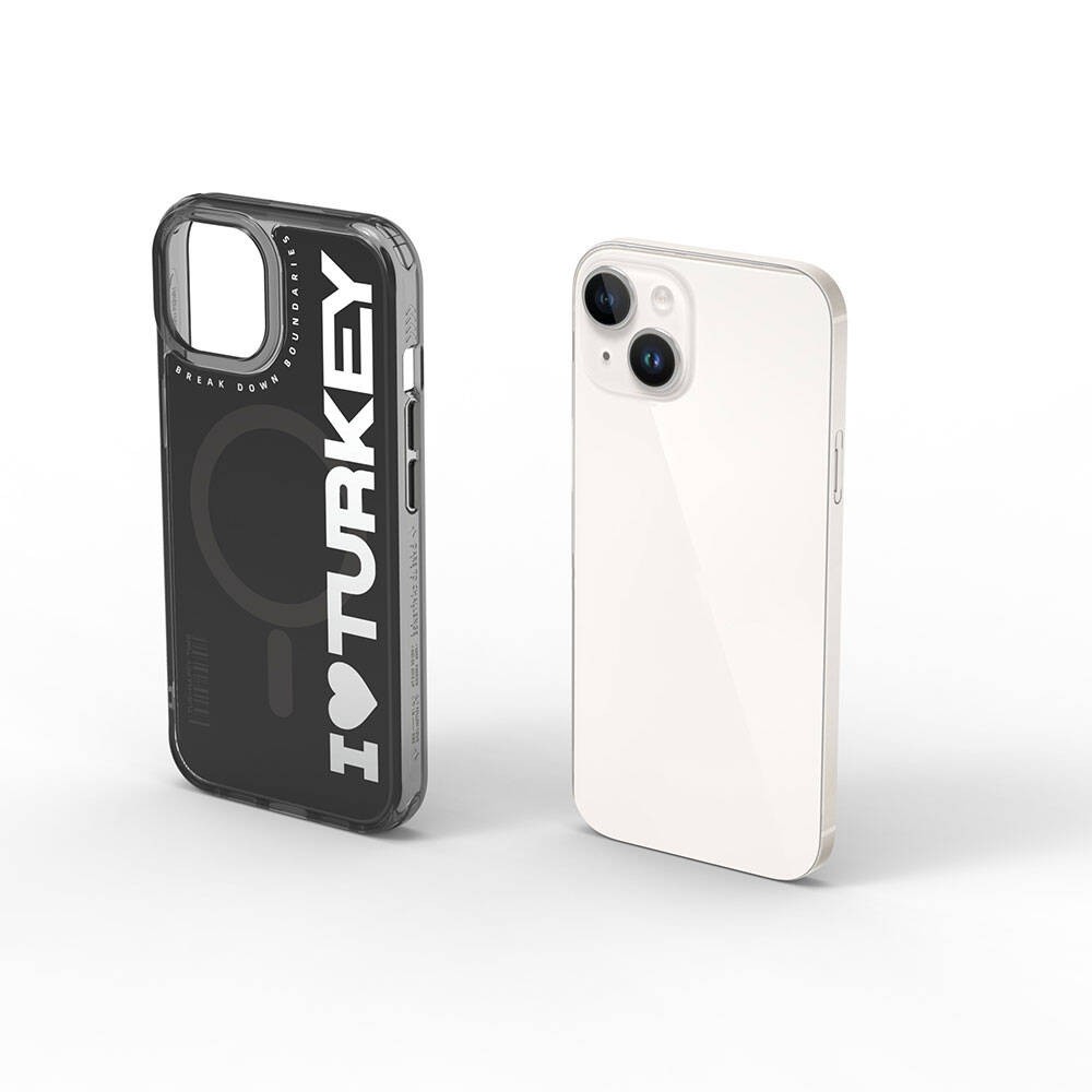 iPhone 15 Kılıf Magsafe Şarj Özellikli I Love Turkey Yazı Desenli Wiwu Turkey E Serisi Kılıf
