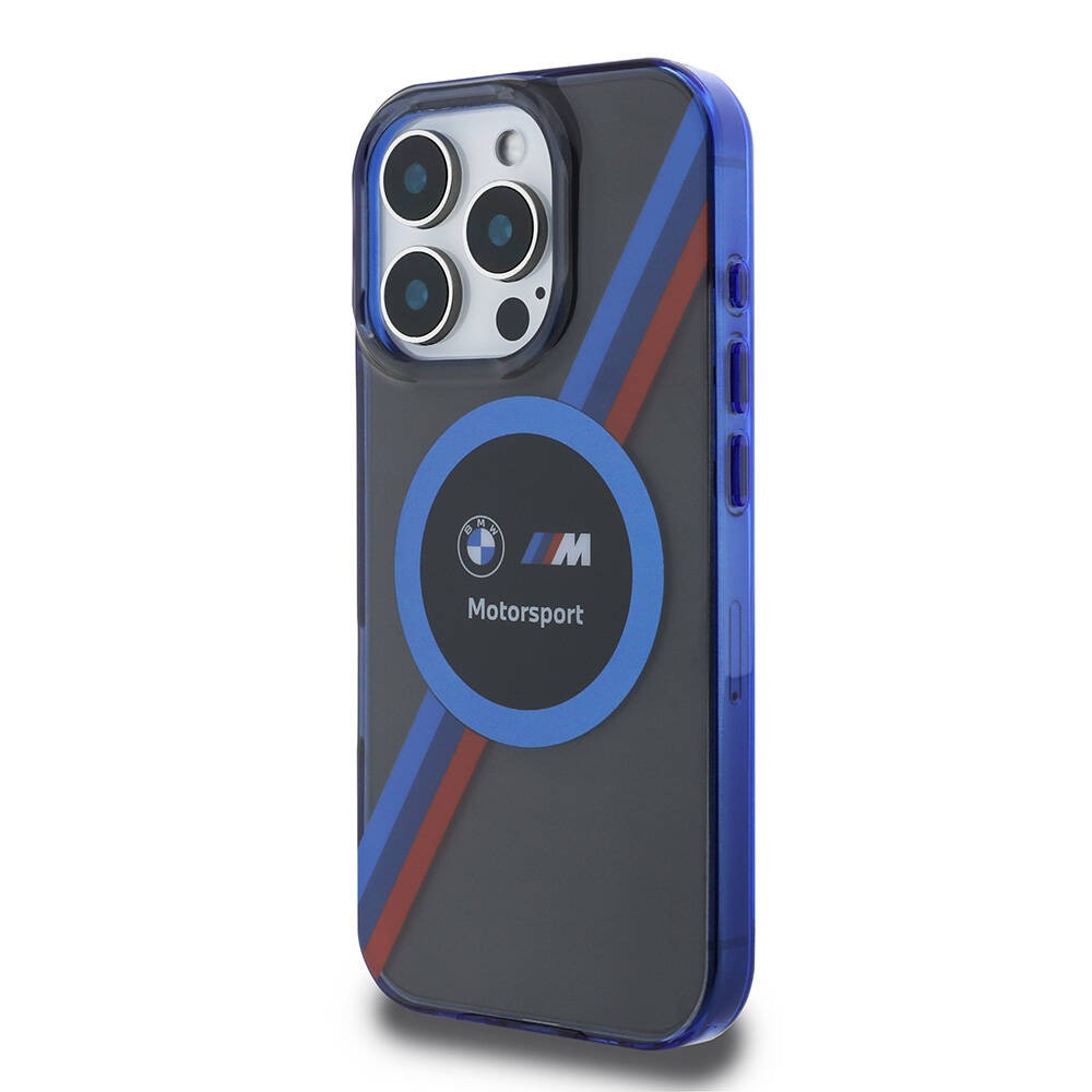 iPhone 16 Pro Max Kılıf BMW Orjinal Lisanslı Magsafe Şarj Özellikli M Logolu Üç Renk Çizgili Motorsport Circle Kılıf