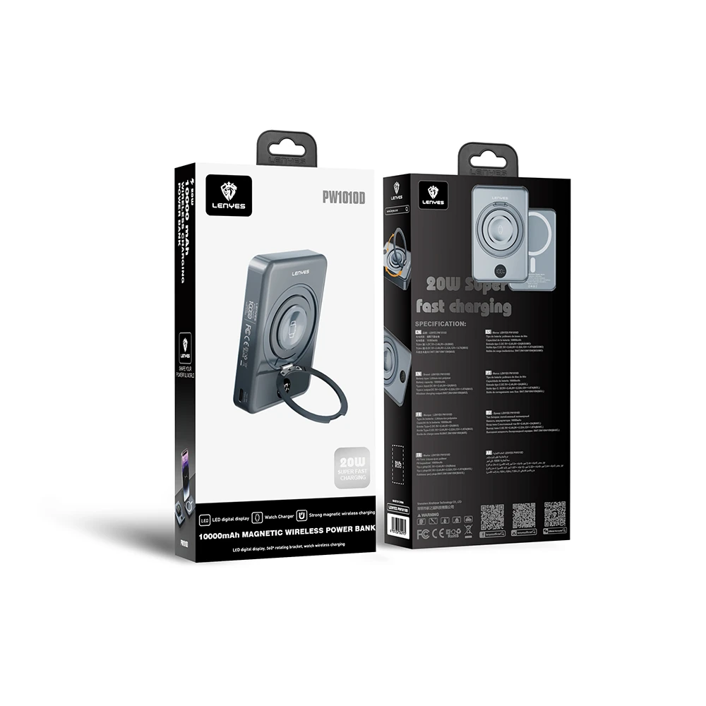 Lenyes PW1010D PD 20W Dijital LED Göstergeli Akıllı Saat Kablosuz Şarj Özellikli Standlı Wireless Powerbank 15W 10000mAh
