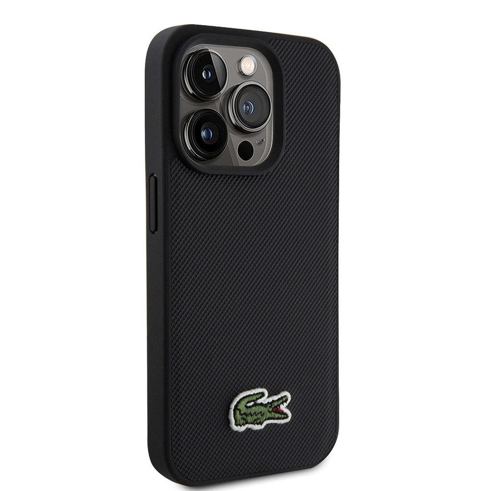 Apple iPhone 15 Pro Max Kılıf Lacoste Orjinal Lisanslı PU Pike Desenli Arka Yüzey İkonik Timsah Dokuma Logolu Kapak + Type-C Kablo 1.5m