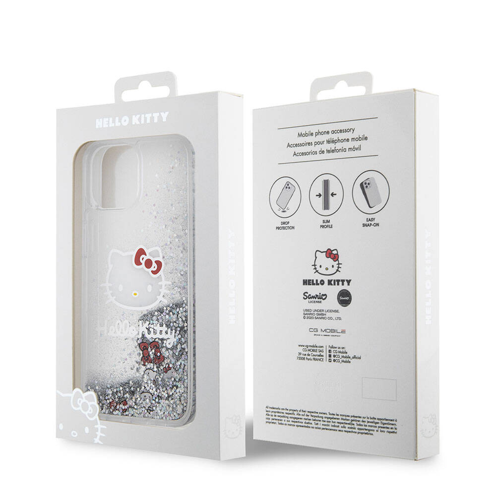 Apple iPhone 15 Kılıf Hello Kitty Orjinal Lisanslı İkonik Sıvılı Glitter Kapak