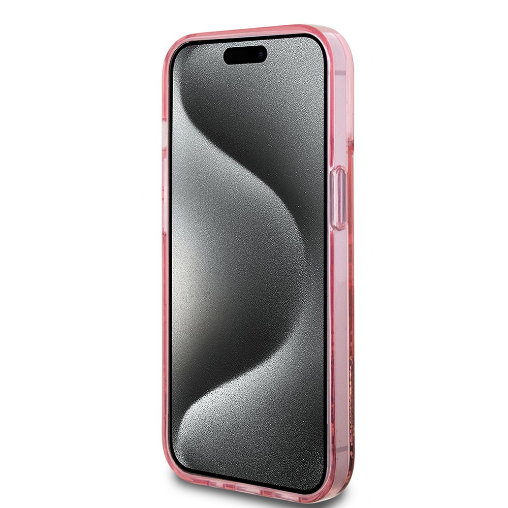 Apple iPhone 14 Kılıf Guess Orjinal Lisanslı Transparan Sıvılı Simli Altın Çizgili Kapak