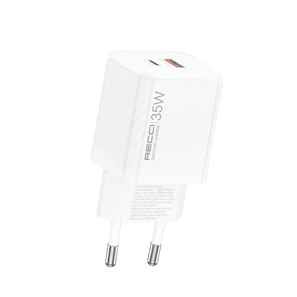 Recci RC83E Type-C PD & USB-A GaN Teknolojili QC3.0 Hızlı Şarj Başlığı 35W