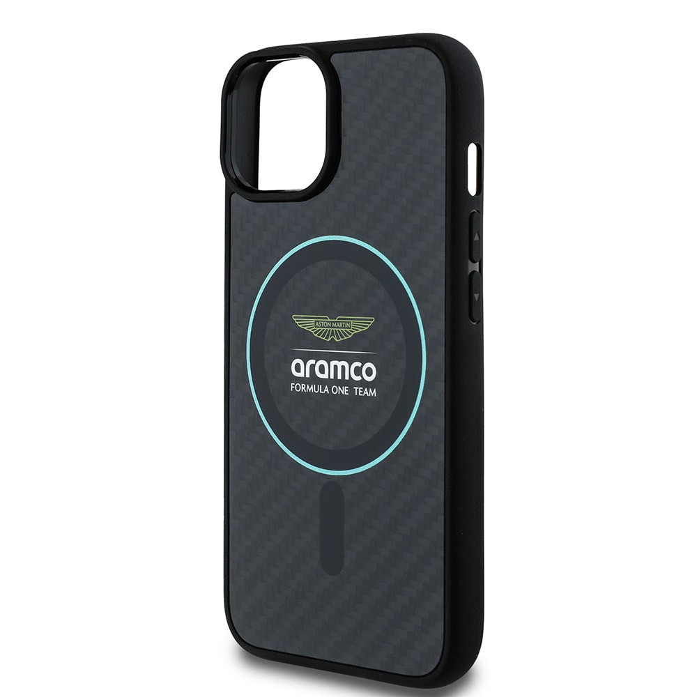 Apple iPhone 14 Kılıf Aston Martin Orjinal Lisanslı M-safe Şarj Özellikli Renkli Halka ve Karbon Fiber Tasarımlı Kapak